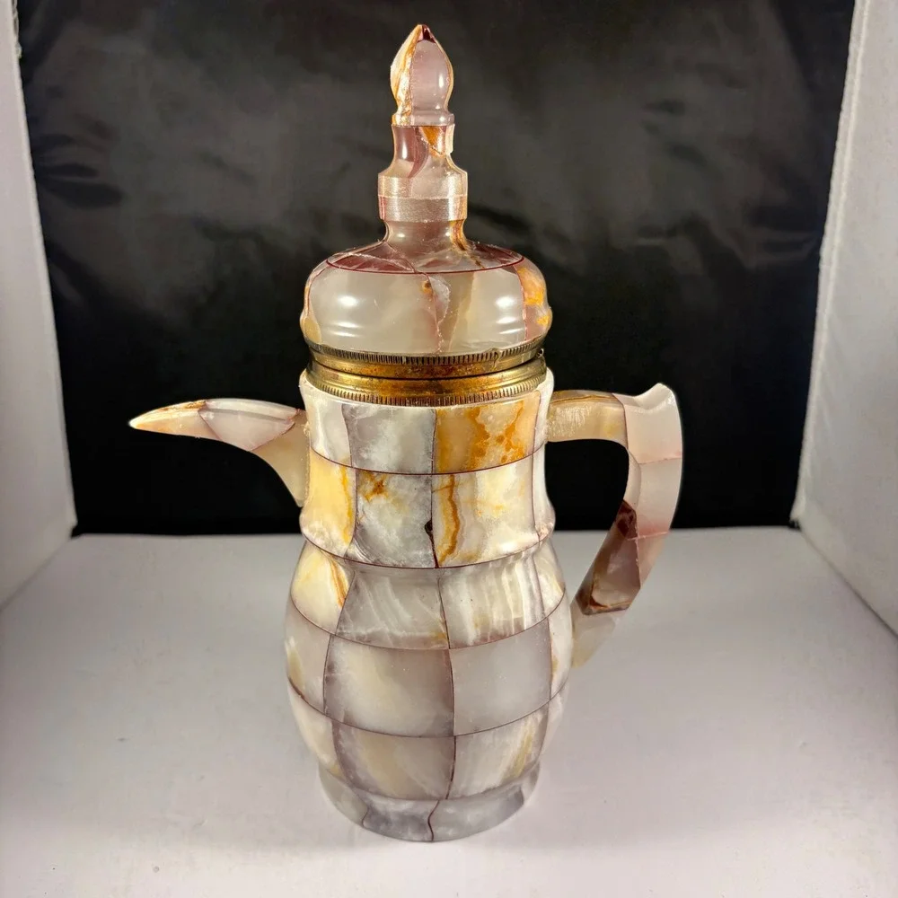 Vintage Onyx Stone Tea Set Coffee Pot & 12 Cups Mid‎ Century Marble Mosaic